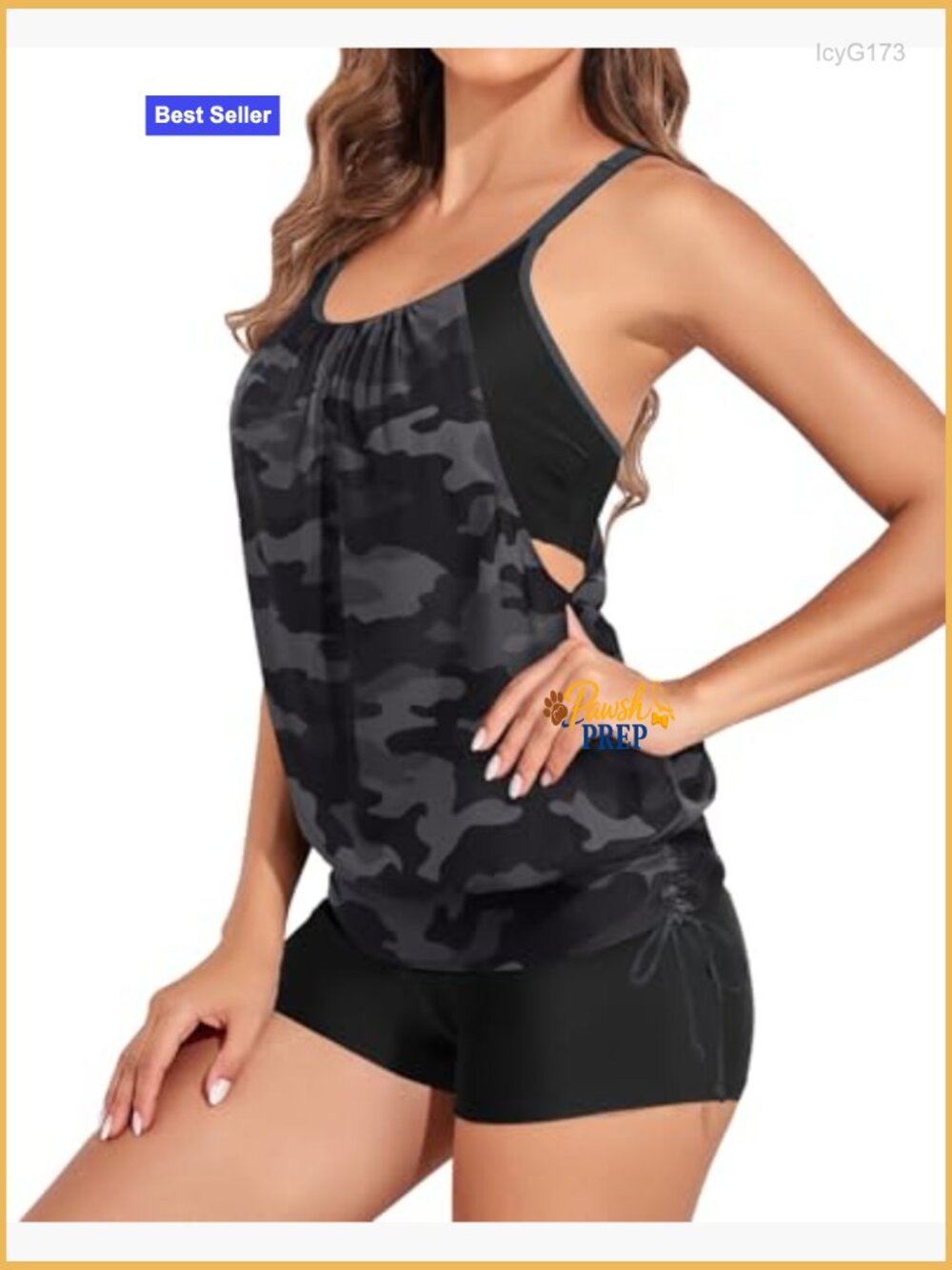 Blouson Tankini Tummy Control Swim Set with Boyshorts - Picture 2 of 7